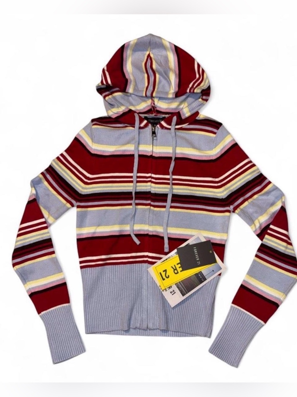 Forever 21 Y2K Frankies Bikinis Inspired Stripe Knit Zip Up Hoodie NWT